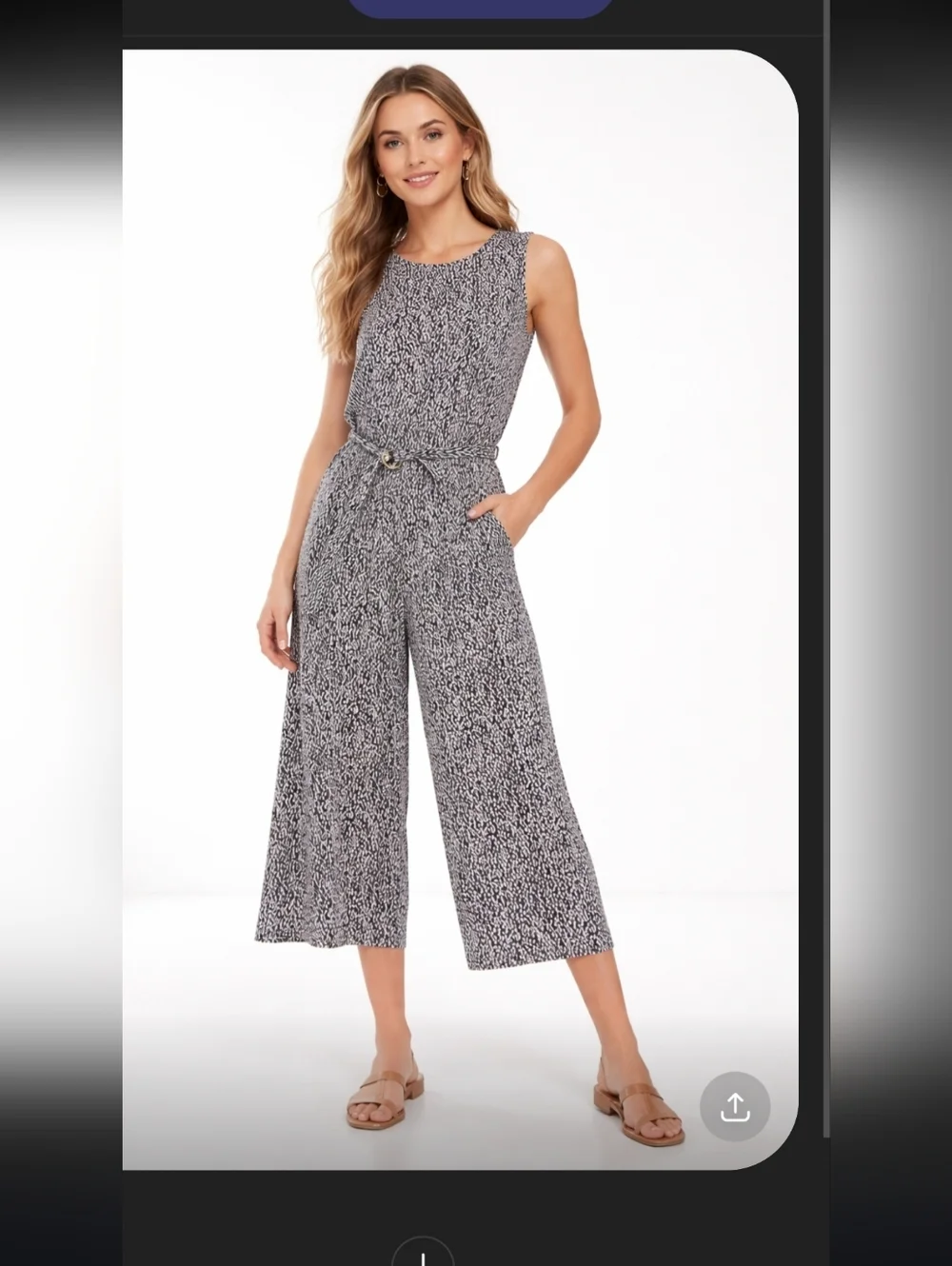 Michael Kors Black & White Sleeveless Wide-Leg Belted Jumpsuit